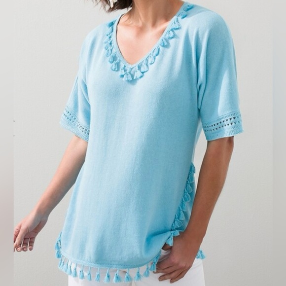 Chico’s size 0. Small Tassel trim pullover in tranquil blue - Picture 9 of 9